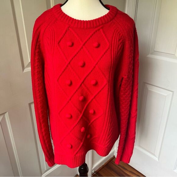 J. Crew Hawthorne Cable Knit Pom-Pom Sweater XL - Picture 2 of 6